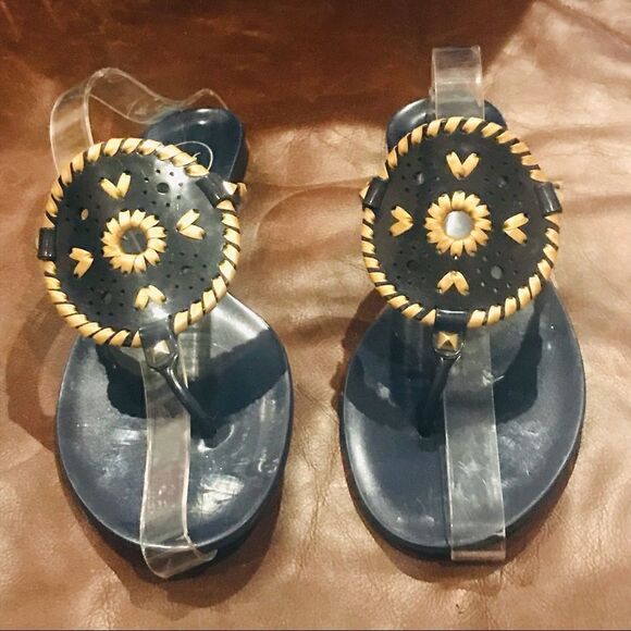 Jack Rogers Georgica Jelly Navy/Gold sandals - Picture 1 of 8